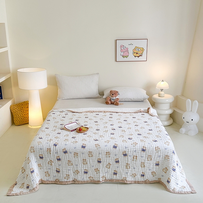 91家纺网 家纺一手货源 找家纺 慕婷家纺 2026新款婴儿纱布浴巾浴巾全棉六层纱布泡泡纱布毛巾被 熊宝日记