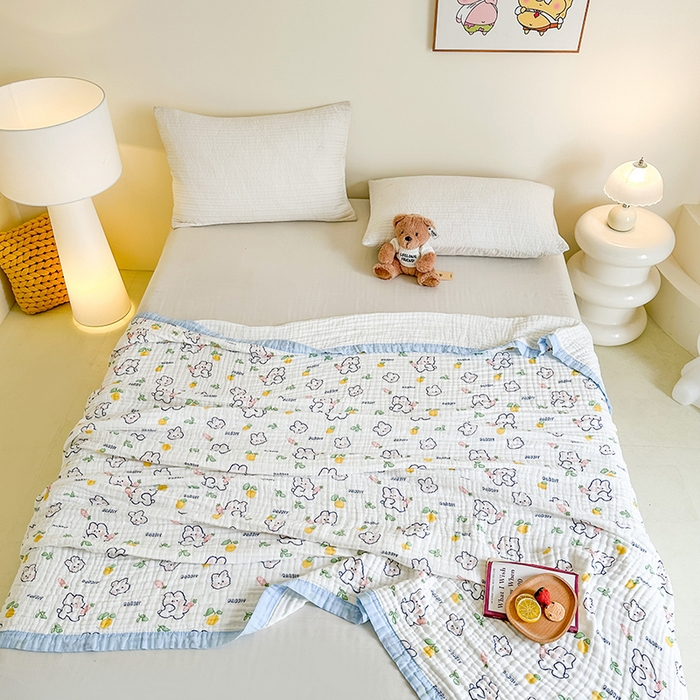 91家纺网 家纺一手货源 找家纺 慕婷家纺 2026新款婴儿纱布浴巾浴巾全棉六层纱布泡泡纱布毛巾被 字母兔