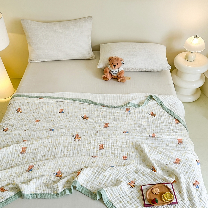 91家纺网 家纺一手货源 找家纺 慕婷家纺 2026新款婴儿纱布浴巾浴巾全棉六层纱布泡泡纱布毛巾被 春日花熊