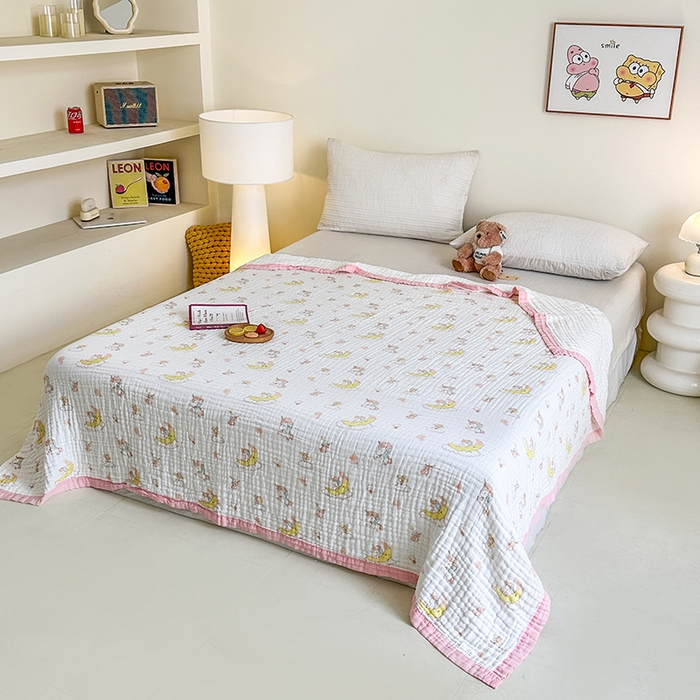 慕婷家纺 2026新款婴儿纱布浴巾浴巾全棉六层纱布泡泡纱布毛巾被 晚安独角兽