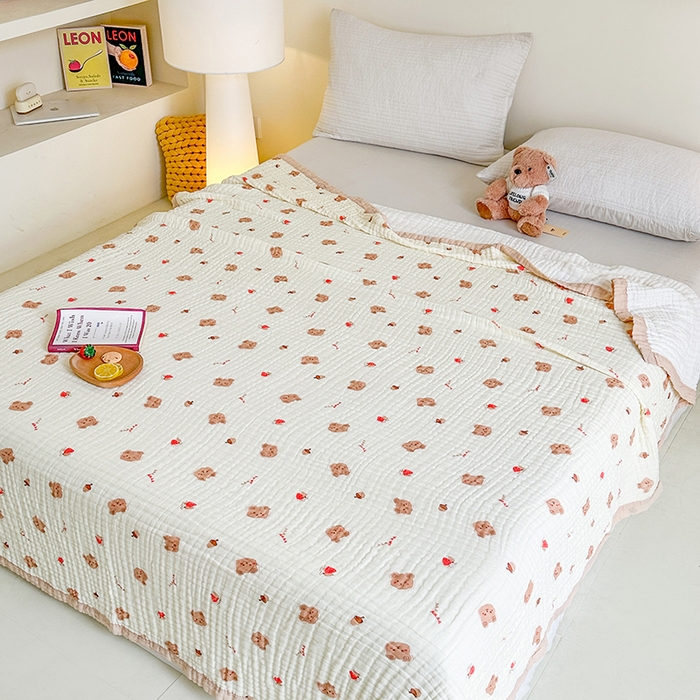 91家纺网 家纺一手货源 找家纺 慕婷家纺 2026新款婴儿纱布浴巾浴巾全棉六层纱布泡泡纱布毛巾被 松果小熊