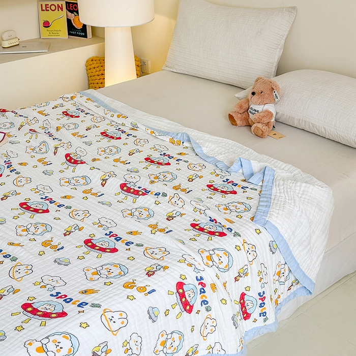 91家纺网 家纺一手货源 找家纺 慕婷家纺 2026新款婴儿纱布浴巾浴巾全棉六层纱布泡泡纱布毛巾被 太空兔