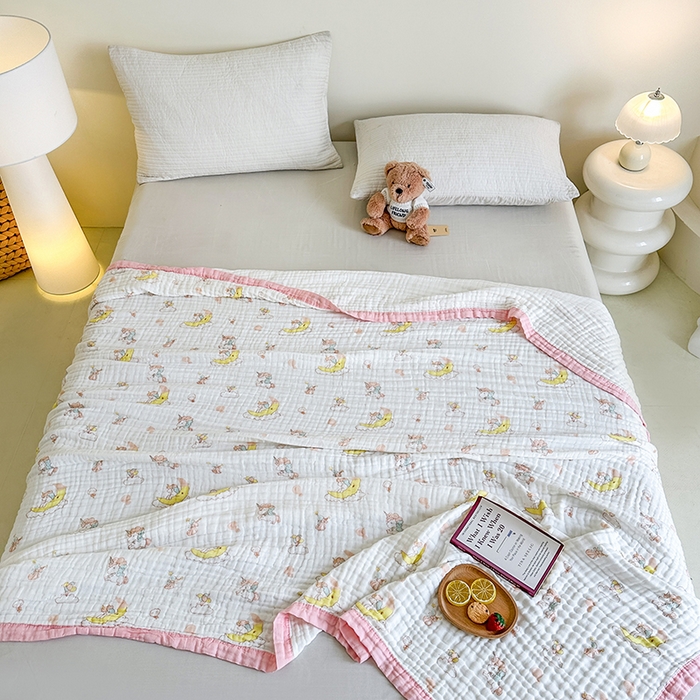 91家纺网 家纺一手货源 找家纺 慕婷家纺 2026新款婴儿纱布浴巾浴巾全棉六层纱布泡泡纱布毛巾被 晚安独角兽