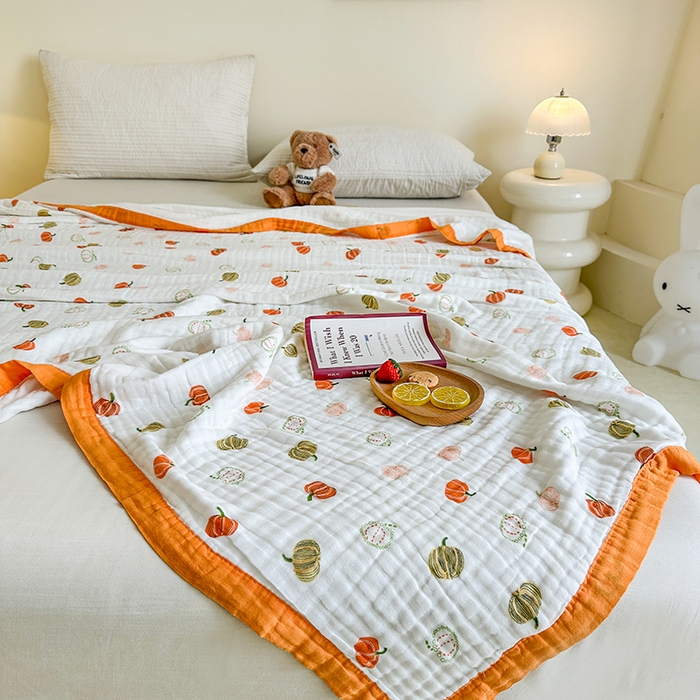 91家纺网 家纺一手货源 找家纺 慕婷家纺 2026新款婴儿纱布浴巾浴巾全棉六层纱布泡泡纱布毛巾被 南瓜乐园