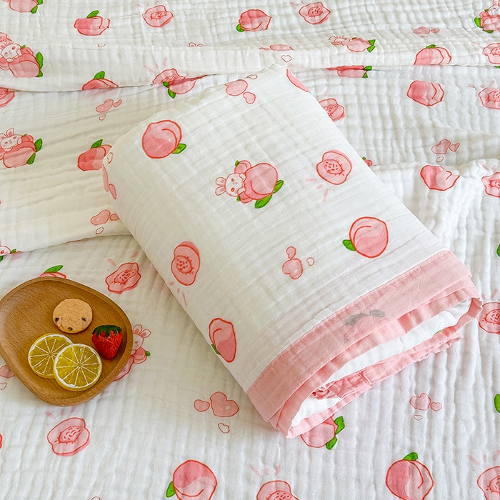 91家纺网 家纺一手货源 找家纺 慕婷家纺 2026新款婴儿纱布浴巾浴巾全棉六层纱布泡泡纱布毛巾被 桃气多多