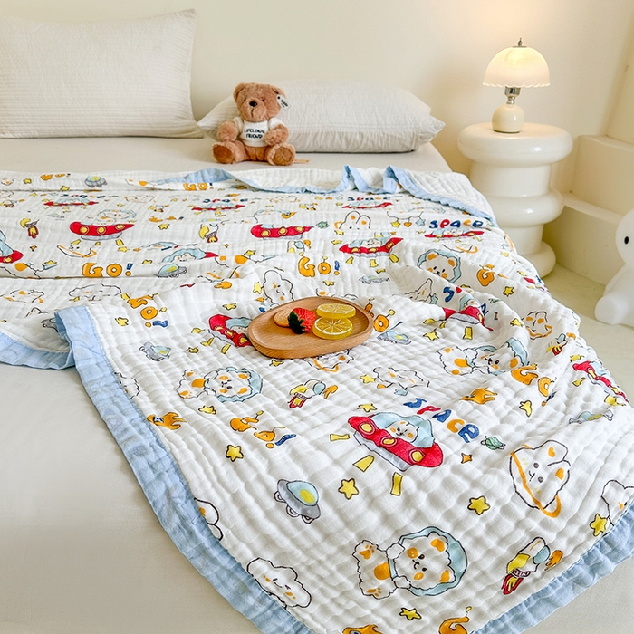 91家纺网 家纺一手货源 找家纺 慕婷家纺 2026新款婴儿纱布浴巾浴巾全棉六层纱布泡泡纱布毛巾被 太空兔