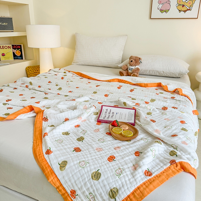 91家纺网 家纺一手货源 找家纺 慕婷家纺 2026新款婴儿纱布浴巾浴巾全棉六层纱布泡泡纱布毛巾被 南瓜乐园