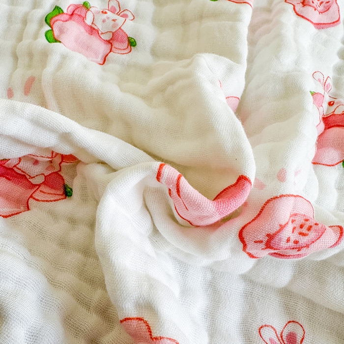 91家纺网 家纺一手货源 找家纺 慕婷家纺 2026新款婴儿纱布浴巾浴巾全棉六层纱布泡泡纱布毛巾被 桃气多多