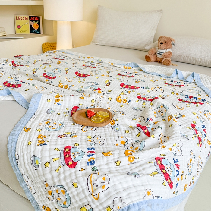 91家纺网 家纺一手货源 找家纺 慕婷家纺 2026新款婴儿纱布浴巾浴巾全棉六层纱布泡泡纱布毛巾被 太空兔