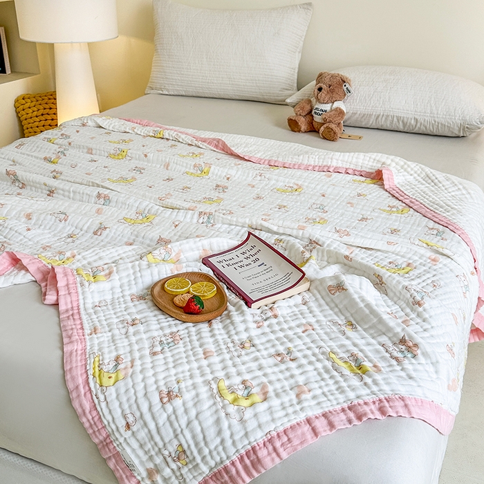 91家纺网 家纺一手货源 找家纺 慕婷家纺 2026新款婴儿纱布浴巾浴巾全棉六层纱布泡泡纱布毛巾被 晚安独角兽