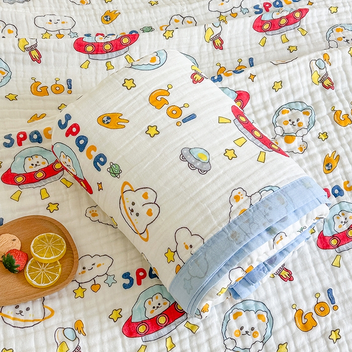 91家纺网 家纺一手货源 找家纺 慕婷家纺 2026新款婴儿纱布浴巾浴巾全棉六层纱布泡泡纱布毛巾被 太空兔