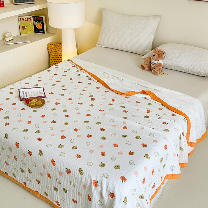 91家纺网 家纺一手货源 找家纺 慕婷家纺 2026新款婴儿纱布浴巾浴巾全棉六层纱布泡泡纱布毛巾被 南瓜乐园