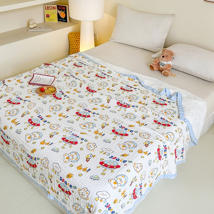 91家纺网 家纺一手货源 找家纺 慕婷家纺 2026新款婴儿纱布浴巾浴巾全棉六层纱布泡泡纱布毛巾被 太空兔