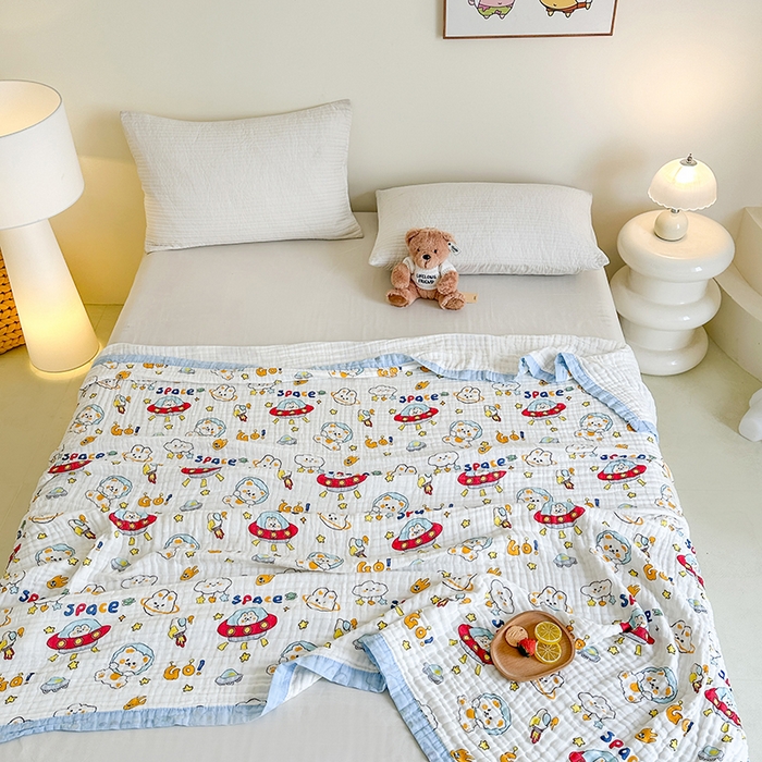 91家纺网 家纺一手货源 找家纺 慕婷家纺 2026新款婴儿纱布浴巾浴巾全棉六层纱布泡泡纱布毛巾被 太空兔