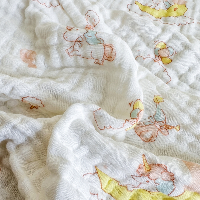 91家纺网 家纺一手货源 找家纺 慕婷家纺 2026新款婴儿纱布浴巾浴巾全棉六层纱布泡泡纱布毛巾被 晚安独角兽