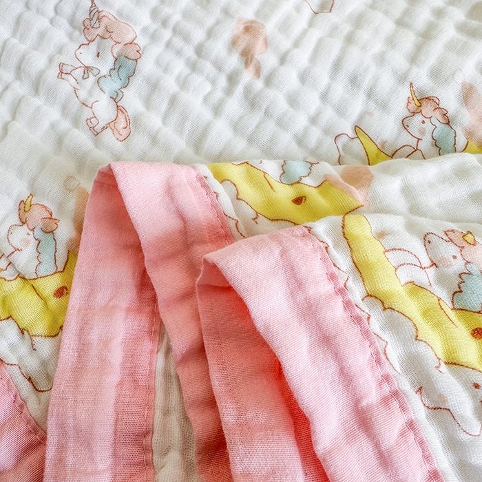 91家纺网 家纺一手货源 找家纺 慕婷家纺 2026新款婴儿纱布浴巾浴巾全棉六层纱布泡泡纱布毛巾被 晚安独角兽