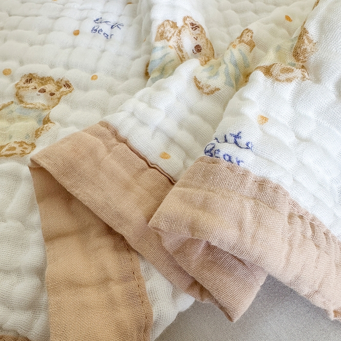 91家纺网 家纺一手货源 找家纺 慕婷家纺 2026新款婴儿纱布浴巾浴巾全棉六层纱布泡泡纱布毛巾被 熊宝日记