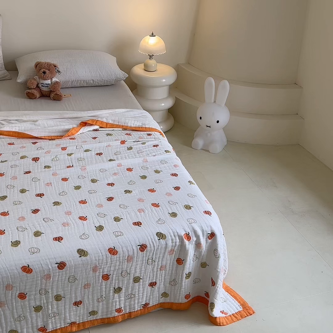 91家纺网 家纺一手货源 找家纺 慕婷家纺 2026新款婴儿纱布浴巾浴巾全棉六层纱布泡泡纱布毛巾被 南瓜乐园