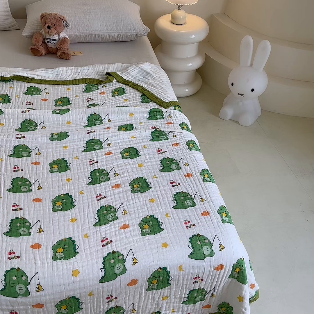 91家纺网 家纺一手货源 找家纺 慕婷家纺 2026新款婴儿纱布浴巾浴巾全棉六层纱布泡泡纱布毛巾被 小青龙