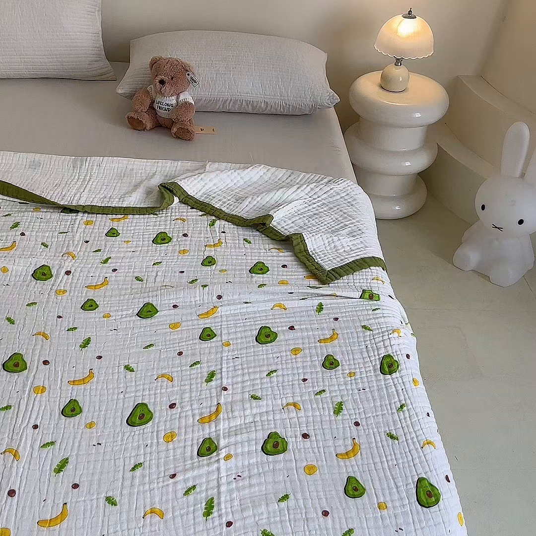 91家纺网 家纺一手货源 找家纺 慕婷家纺 2026新款婴儿纱布浴巾浴巾全棉六层纱布泡泡纱布毛巾被 牛油果