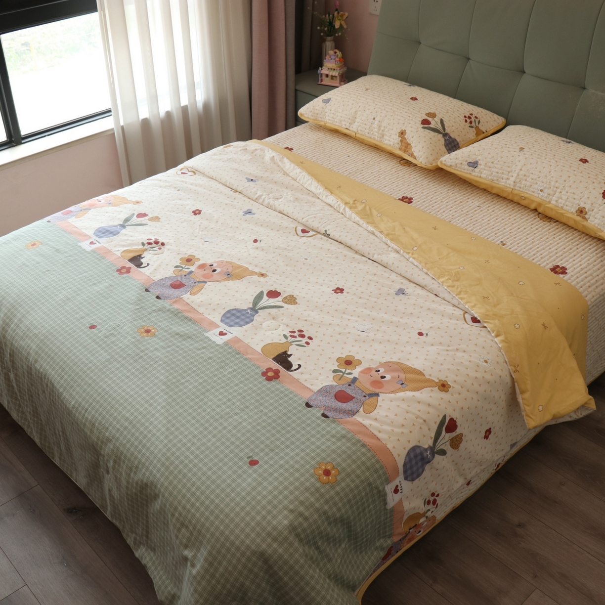 孑寐家纺 2026新款全棉纯棉多功能夏被床盖四件套夏凉被空调被 春日星光