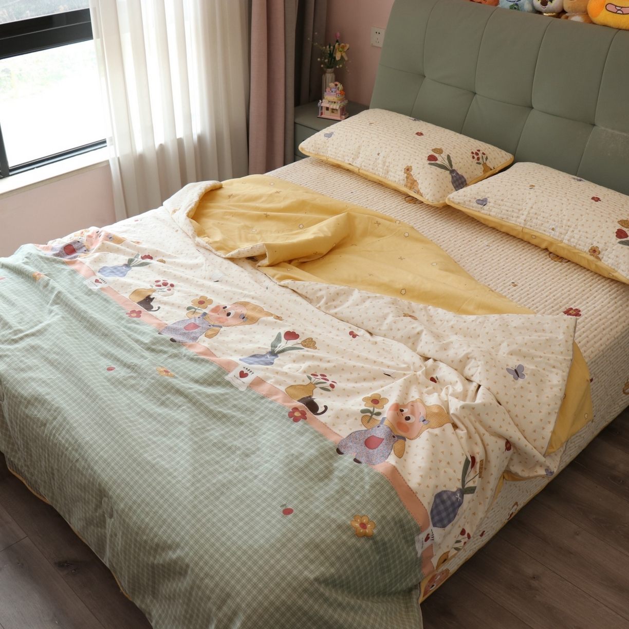 91家纺网 家纺一手货源 找家纺 孑寐家纺 2026新款全棉纯棉多功能夏被床盖四件套夏凉被空调被 春日星光