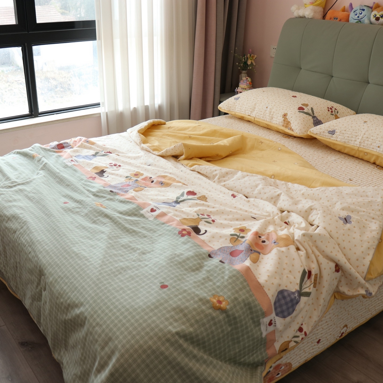 91家纺网 家纺一手货源 找家纺 孑寐家纺 2026新款全棉纯棉多功能夏被床盖四件套夏凉被空调被 春日星光