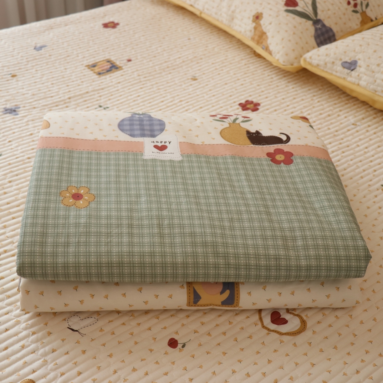 91家纺网 家纺一手货源 找家纺 孑寐家纺 2026新款全棉纯棉多功能夏被床盖四件套夏凉被空调被 春日星光