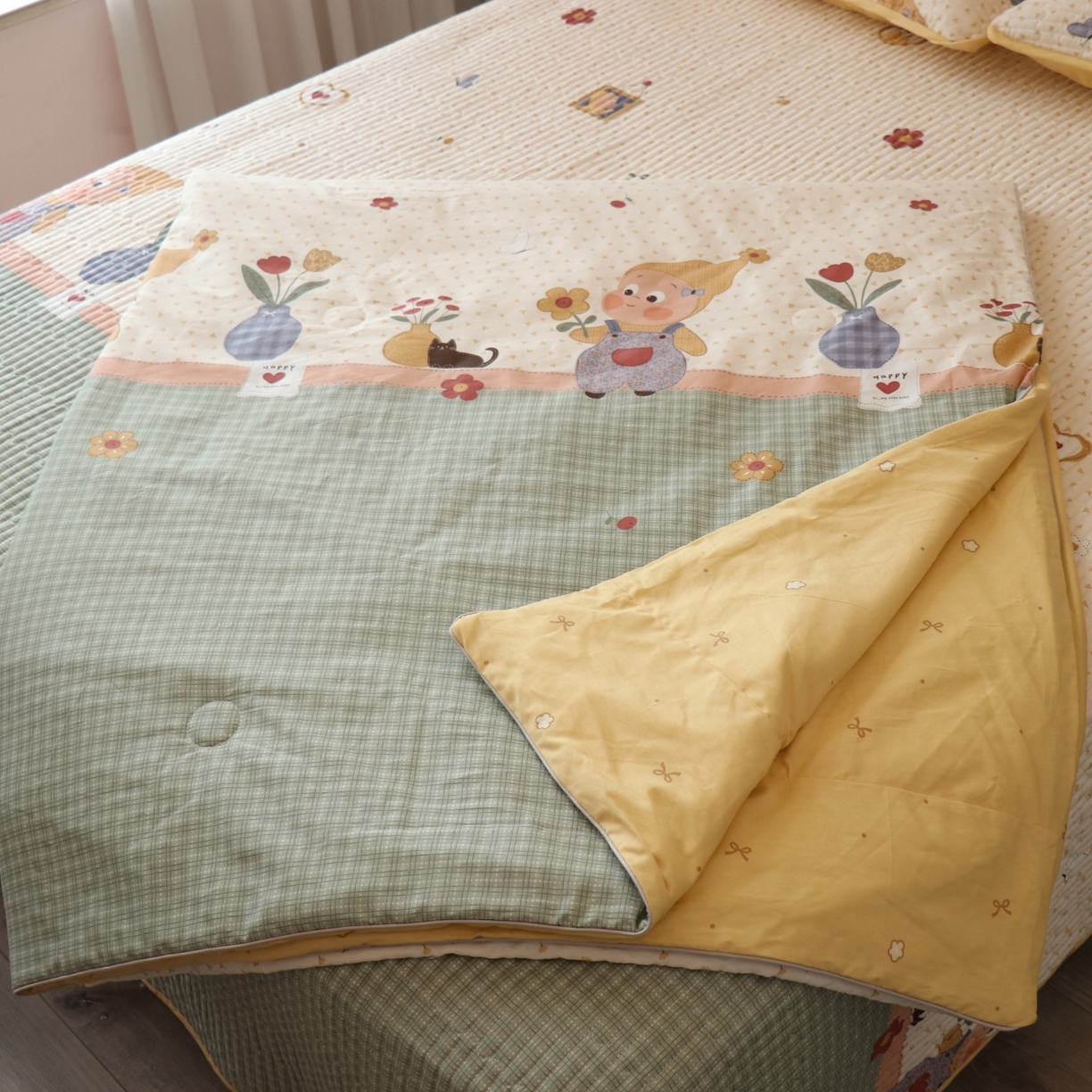 91家纺网 家纺一手货源 找家纺 孑寐家纺 2026新款全棉纯棉多功能夏被床盖四件套夏凉被空调被 春日星光