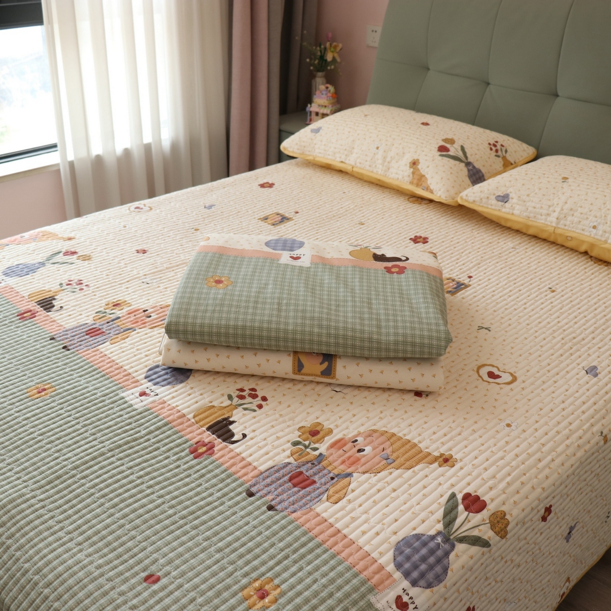 91家纺网 家纺一手货源 找家纺 孑寐家纺 2026新款全棉纯棉多功能夏被床盖四件套夏凉被空调被 春日星光