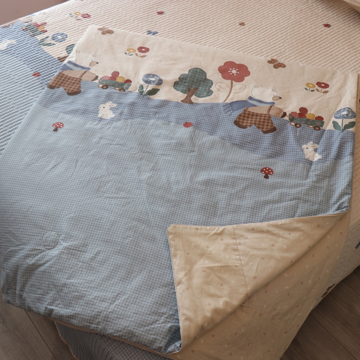 91家纺网 家纺一手货源 找家纺 孑寐家纺 2026新款全棉纯棉多功能夏被床盖四件套夏凉被空调被 农场小熊