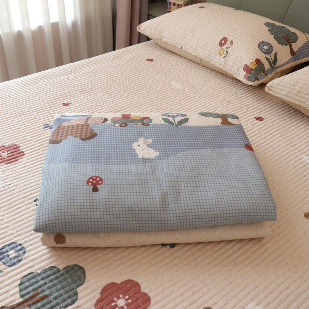 91家纺网 家纺一手货源 找家纺 孑寐家纺 2026新款全棉纯棉多功能夏被床盖四件套夏凉被空调被 农场小熊