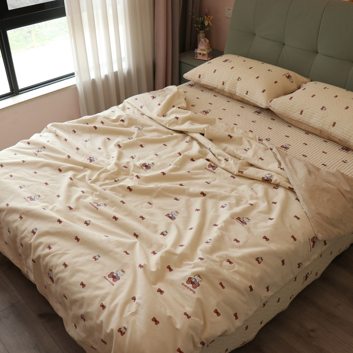 91家纺网 家纺一手货源 找家纺 孑寐家纺 2026新款全棉纯棉多功能夏被床盖四件套夏凉被空调被 糖果KT