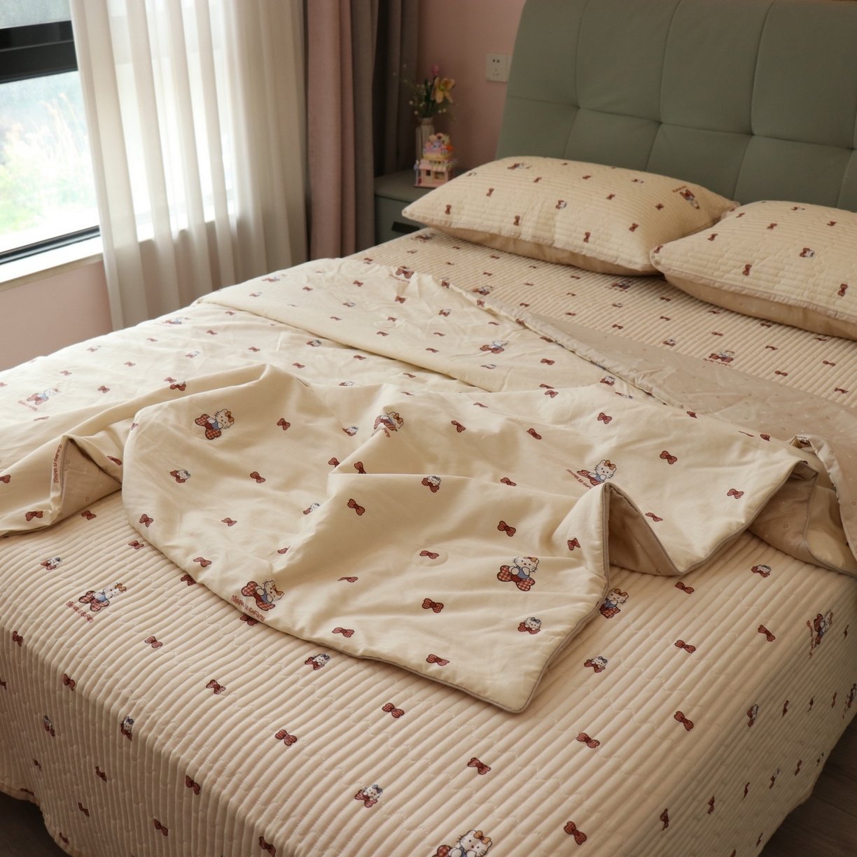 91家纺网 家纺一手货源 找家纺 孑寐家纺 2026新款全棉纯棉多功能夏被床盖四件套夏凉被空调被 糖果KT