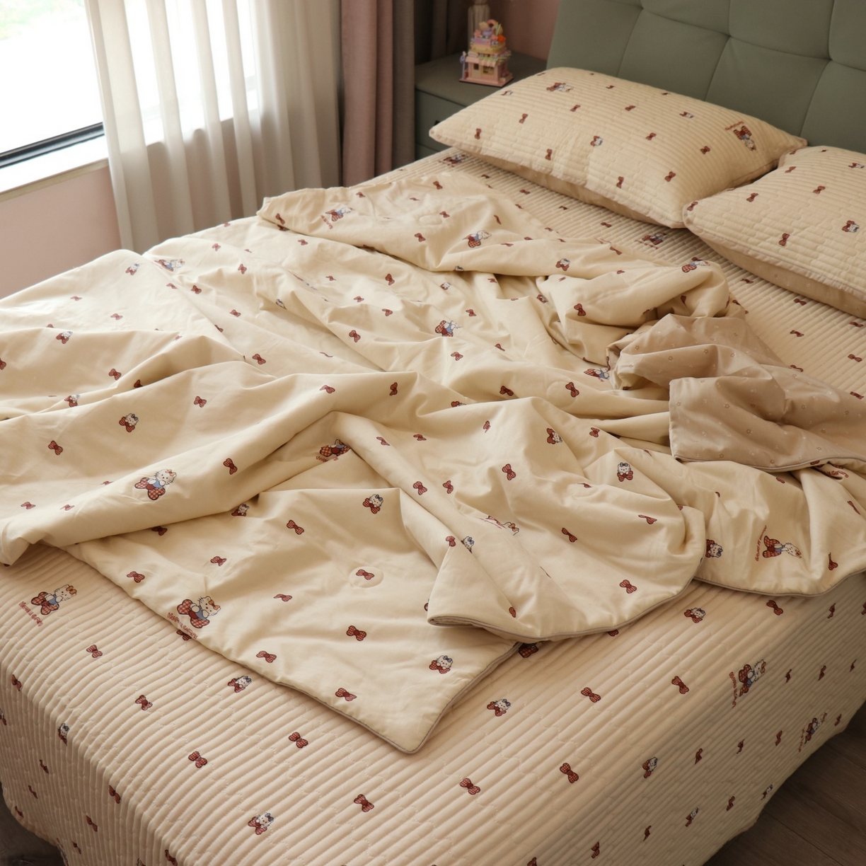 91家纺网 家纺一手货源 找家纺 孑寐家纺 2026新款全棉纯棉多功能夏被床盖四件套夏凉被空调被 糖果KT