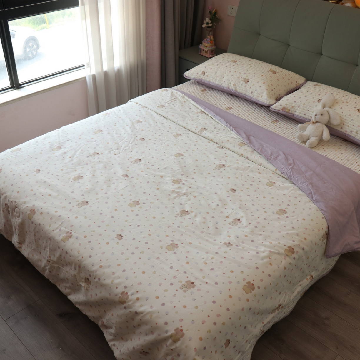 孑寐家纺 2026新款全棉纯棉多功能夏被床盖四件套夏凉被空调被 甜果紫象