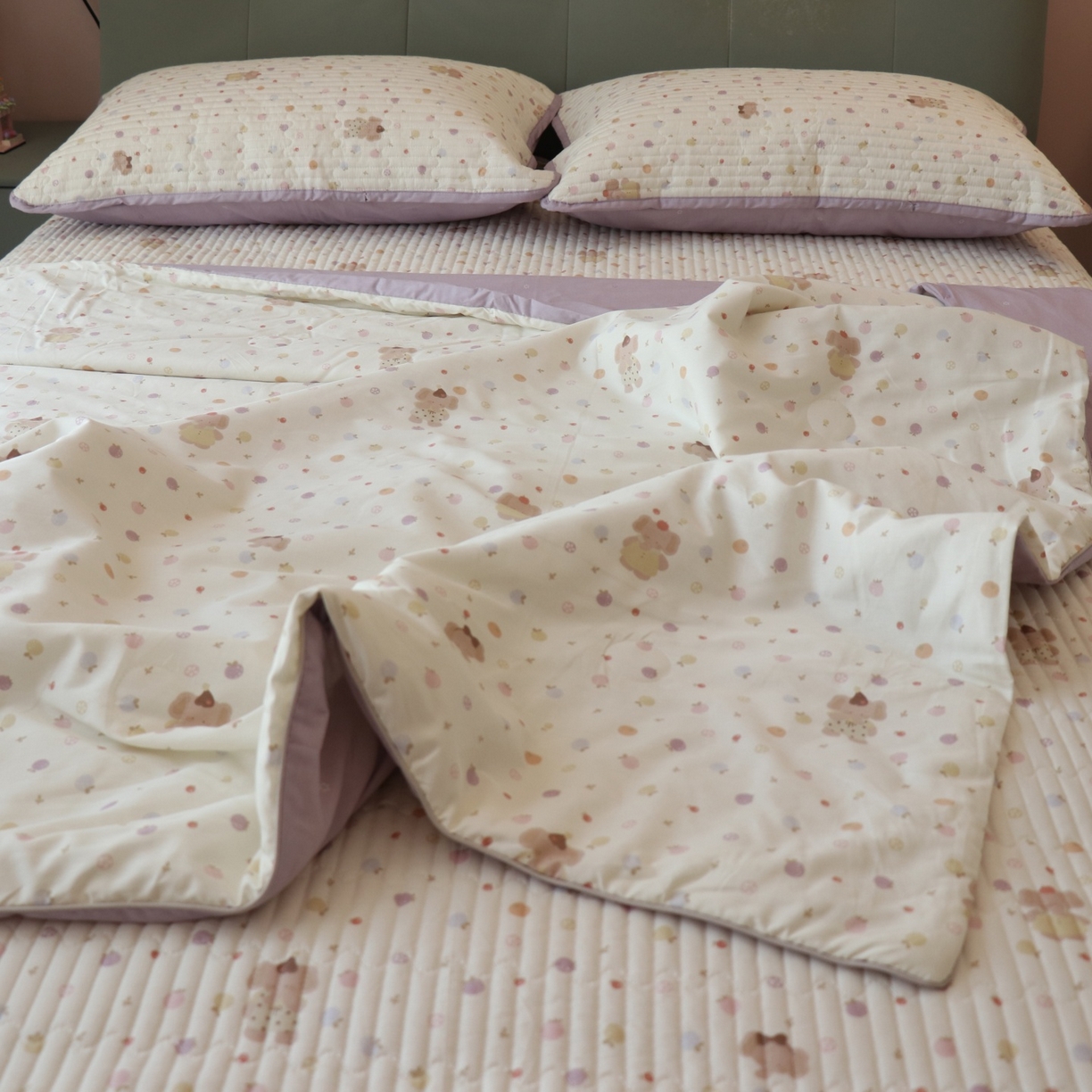 91家纺网 家纺一手货源 找家纺 孑寐家纺 2026新款全棉纯棉多功能夏被床盖四件套夏凉被空调被 甜果紫象