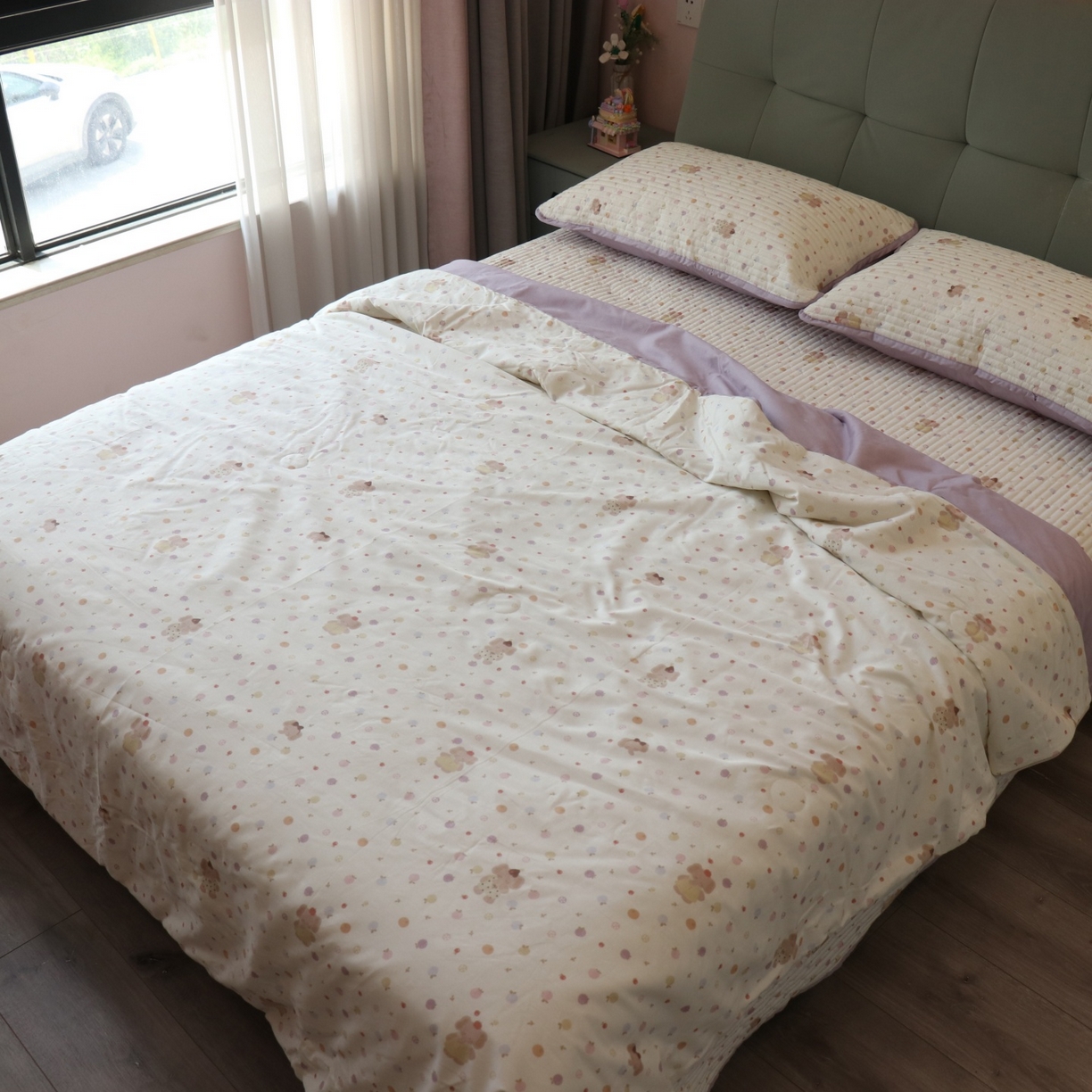 91家纺网 家纺一手货源 找家纺 孑寐家纺 2026新款全棉纯棉多功能夏被床盖四件套夏凉被空调被 甜果紫象