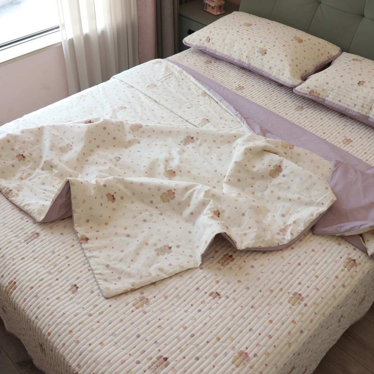 91家纺网 家纺一手货源 找家纺 孑寐家纺 2026新款全棉纯棉多功能夏被床盖四件套夏凉被空调被 甜果紫象