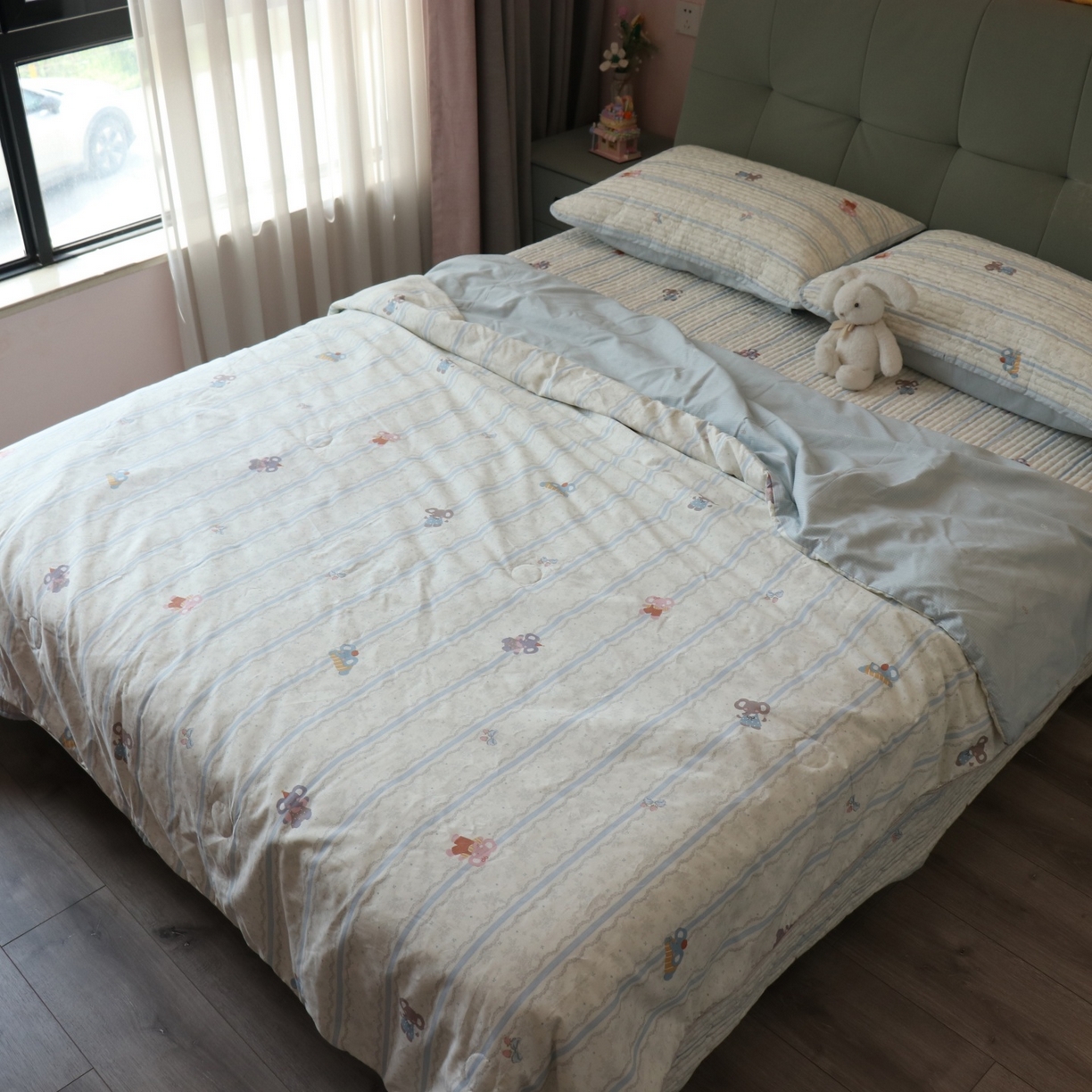 91家纺网 家纺一手货源 找家纺 孑寐家纺 2026新款全棉纯棉多功能夏被床盖四件套夏凉被空调被 小象人家