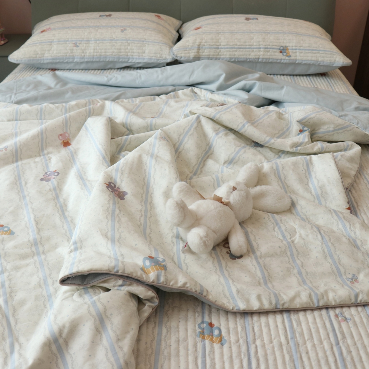 91家纺网 家纺一手货源 找家纺 孑寐家纺 2026新款全棉纯棉多功能夏被床盖四件套夏凉被空调被 小象人家