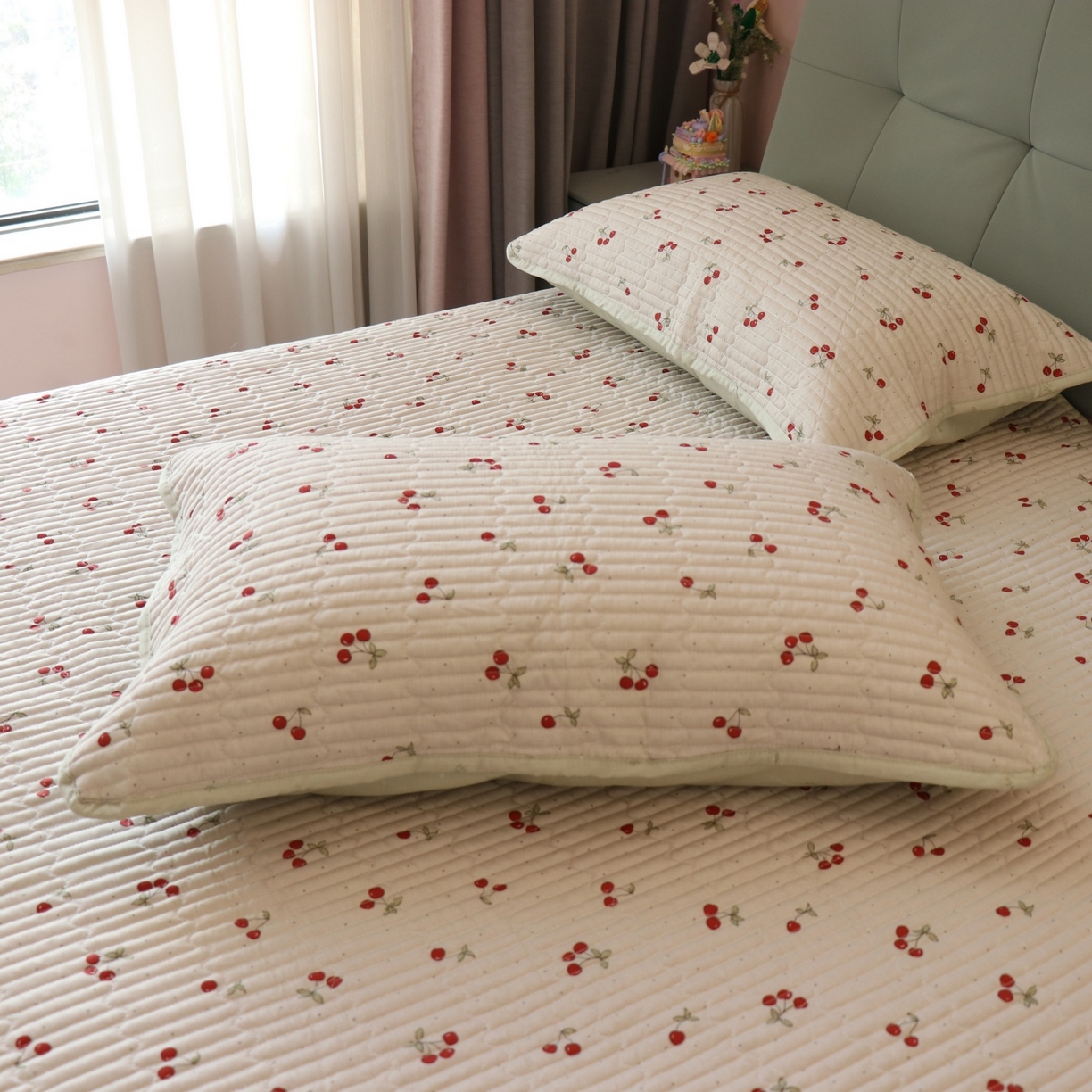 91家纺网 家纺一手货源 找家纺 孑寐家纺 2026新款全棉纯棉多功能夏被床盖四件套夏凉被空调被 小樱桃