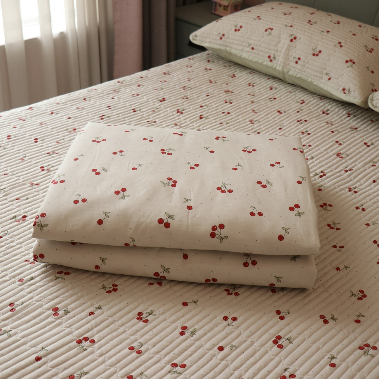 91家纺网 家纺一手货源 找家纺 孑寐家纺 2026新款全棉纯棉多功能夏被床盖四件套夏凉被空调被 小樱桃