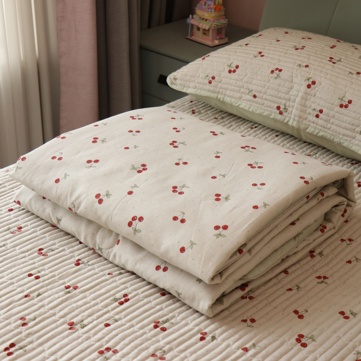 91家纺网 家纺一手货源 找家纺 孑寐家纺 2026新款全棉纯棉多功能夏被床盖四件套夏凉被空调被 小樱桃