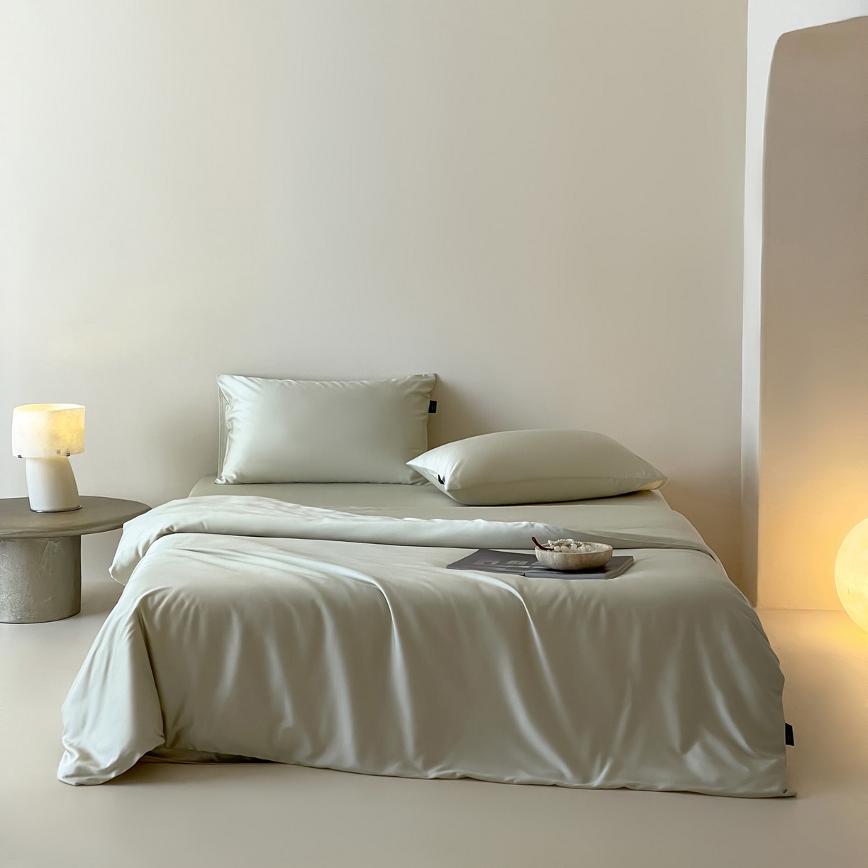 91家纺网 家纺一手货源 找家纺 三味舒屋 2026新款凉风小奢绸60S兰精天丝纯色四件套 象牙白