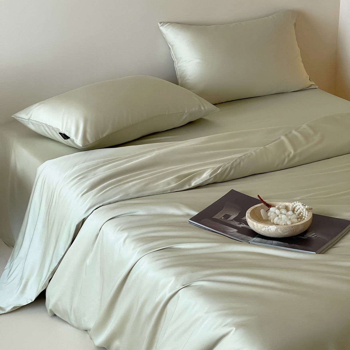 91家纺网 家纺一手货源 找家纺 三味舒屋 2026新款凉风小奢绸60S兰精天丝纯色四件套 象牙白