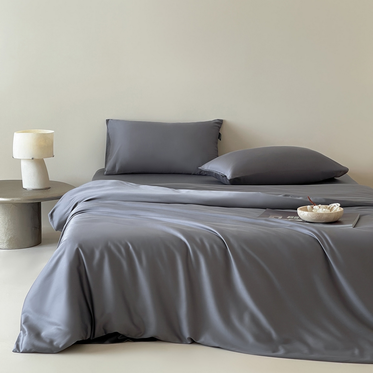 三味舒屋 2026新款凉风小奢绸60S兰精天丝纯色四件套 雅灰