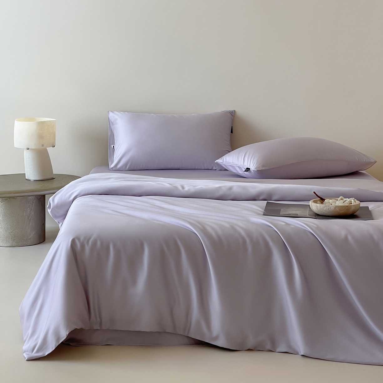 三味舒屋 2026新款凉风小奢绸60S兰精天丝纯色四件套 紫铜色