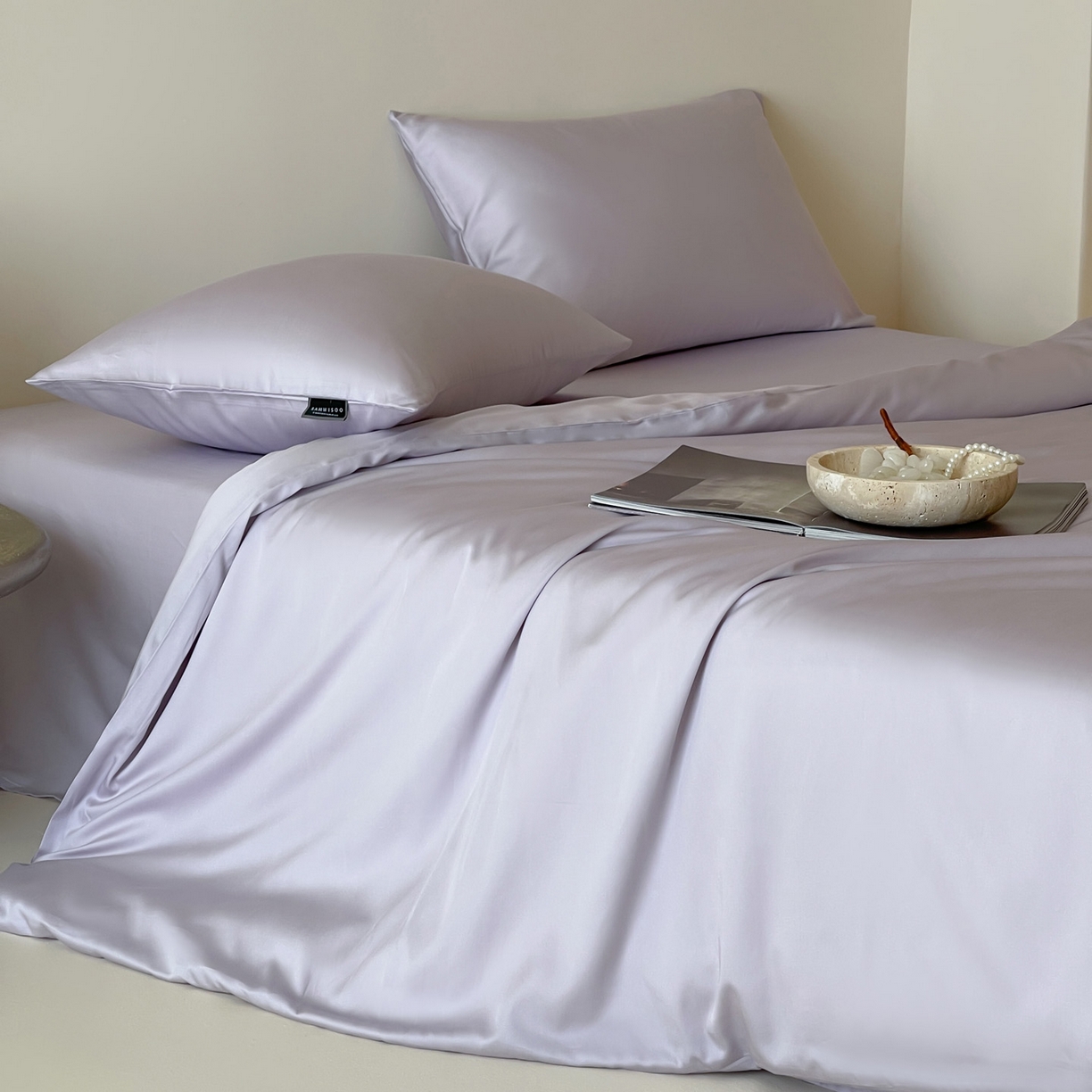 91家纺网 家纺一手货源 找家纺 三味舒屋 2026新款凉风小奢绸60S兰精天丝纯色四件套 紫铜色