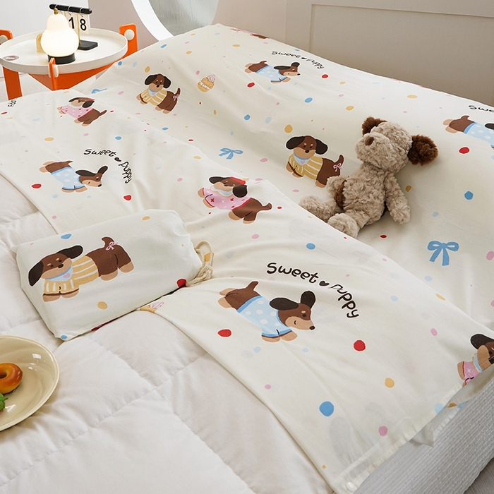 91家纺网 家纺一手货源 找家纺 梦楠家纺 2026新款12868全棉40支酒店隔脏睡袋 芙芙小狗